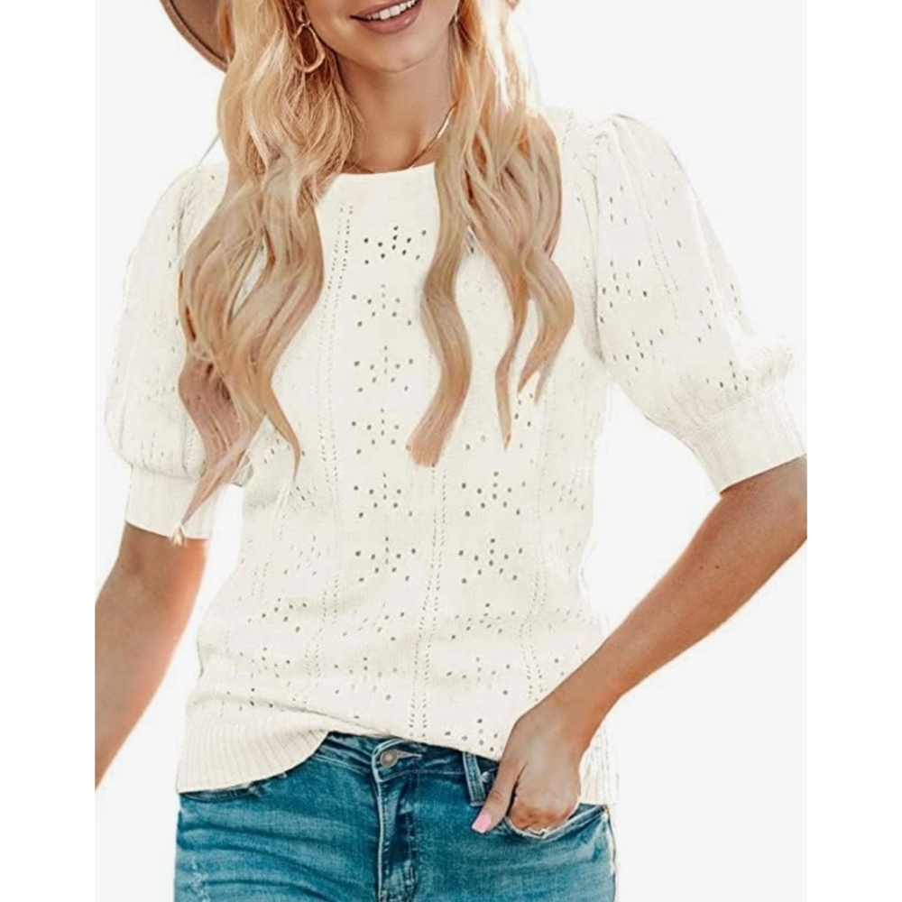 Merokeety Lantern Sleeve Sweater Off White Size L